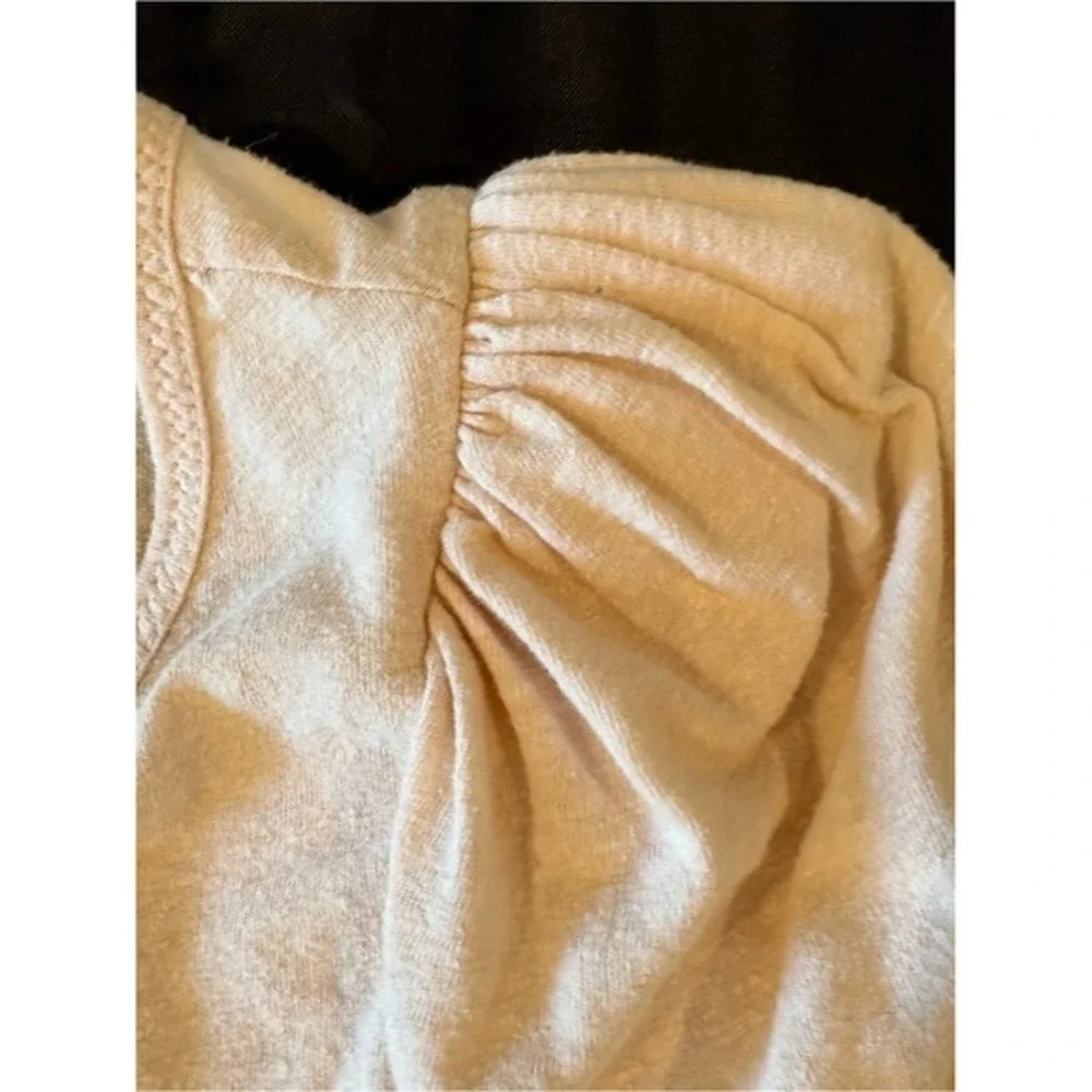 Anthropologie Cottagecore Puff Sleeve Henley Top‎ XS Putty Oatmeal Coquette